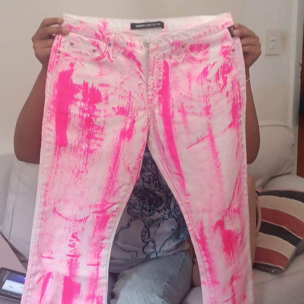 Versace Jeans Collection White and Pink Pants